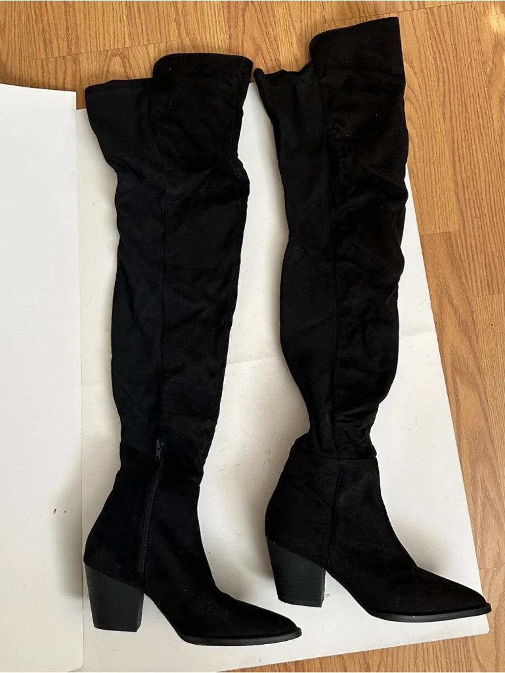 Lulu's Women's Black Suede Over-the-Knee Zip Up Block Heel Boots Size 7 - Picture 4 of 10